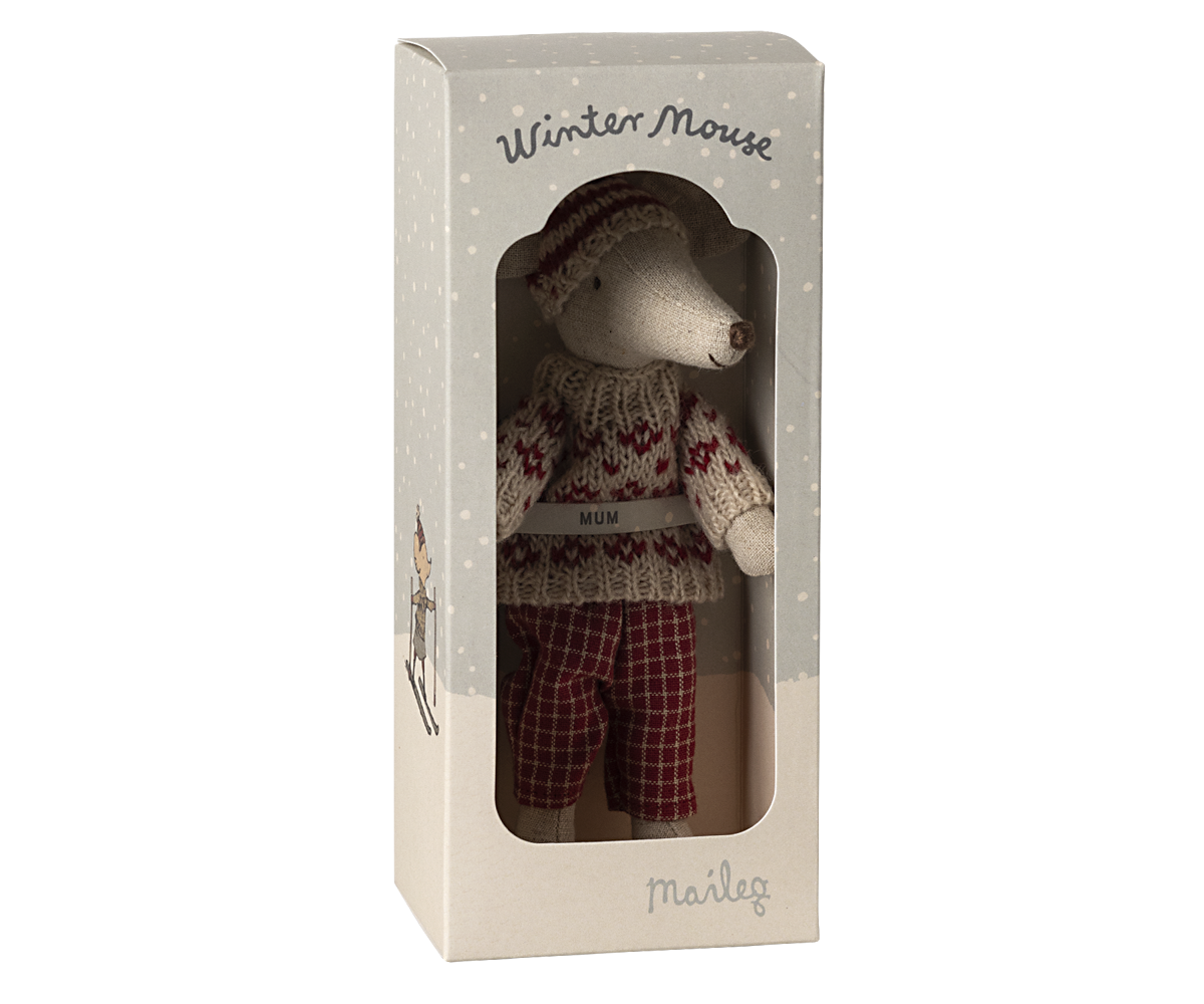 Maileg Wintermaus mit Skiset - Mama - rot