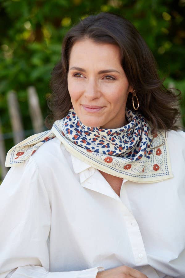 Indisches Foulard – Leopardenmuster Beige/Marine