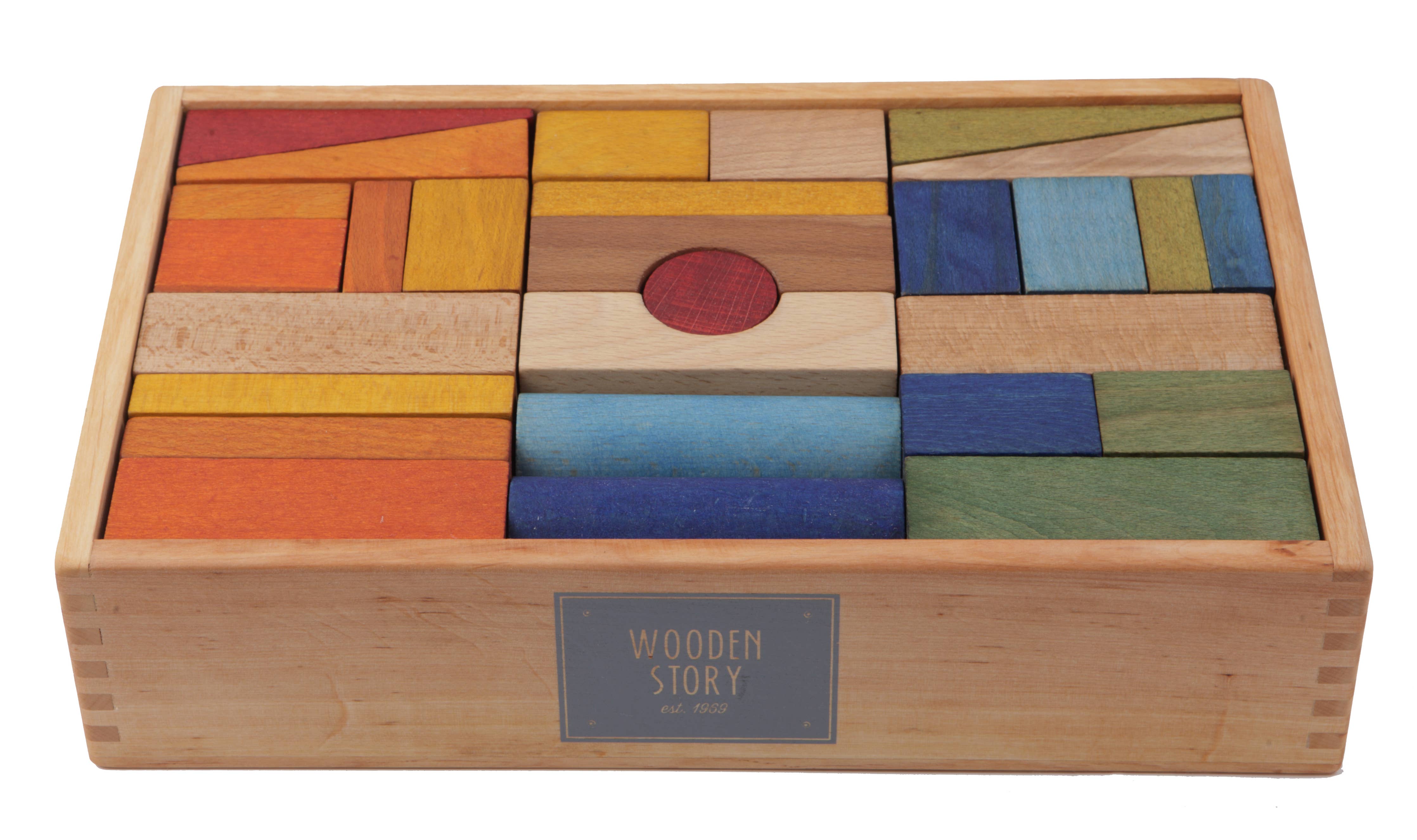 Holz Regenbogenblöcke in Schale XL - 63 Stk.