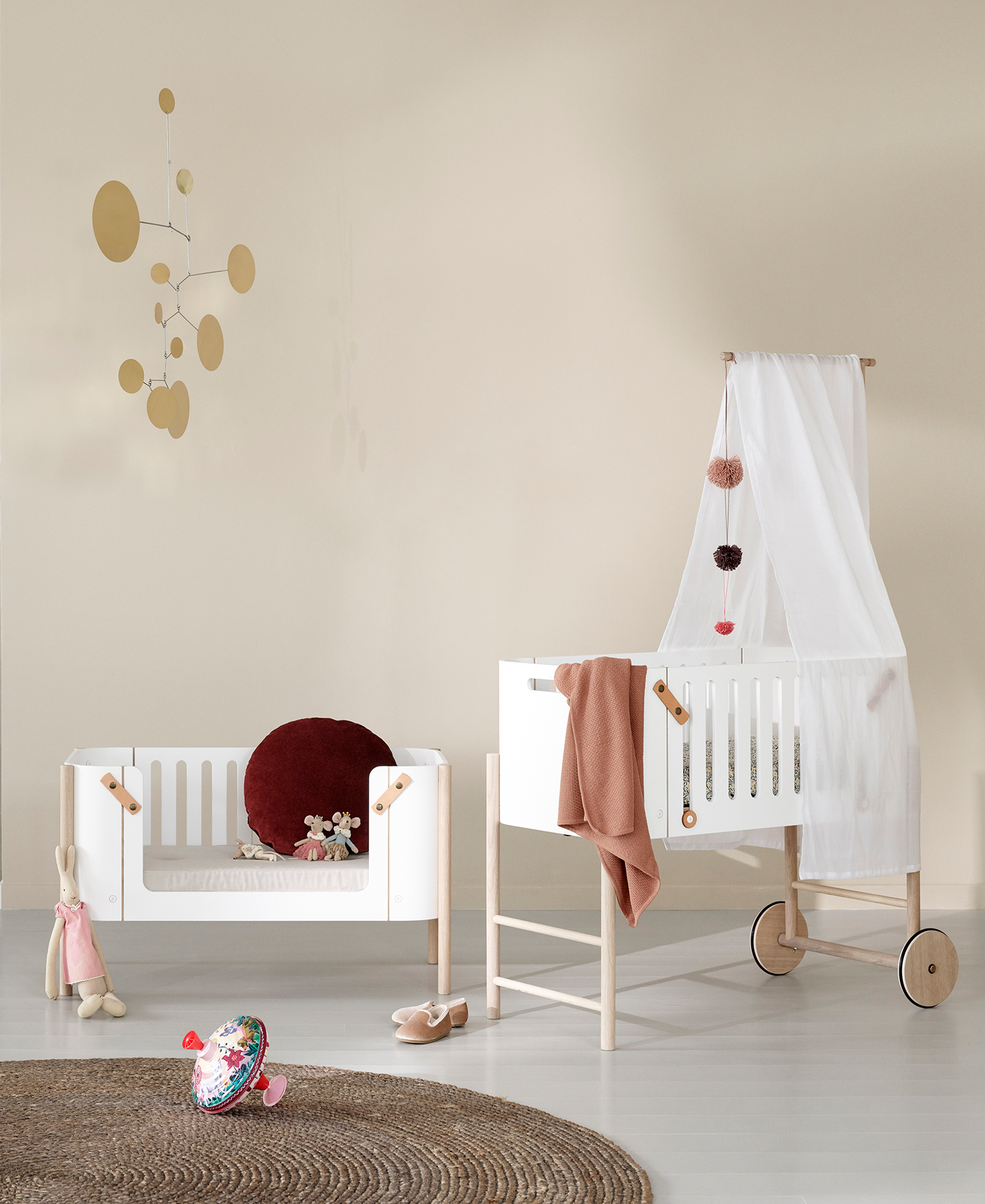 Wood Beistellbett inkl. Umbauset zur Bank, weiss/Eiche