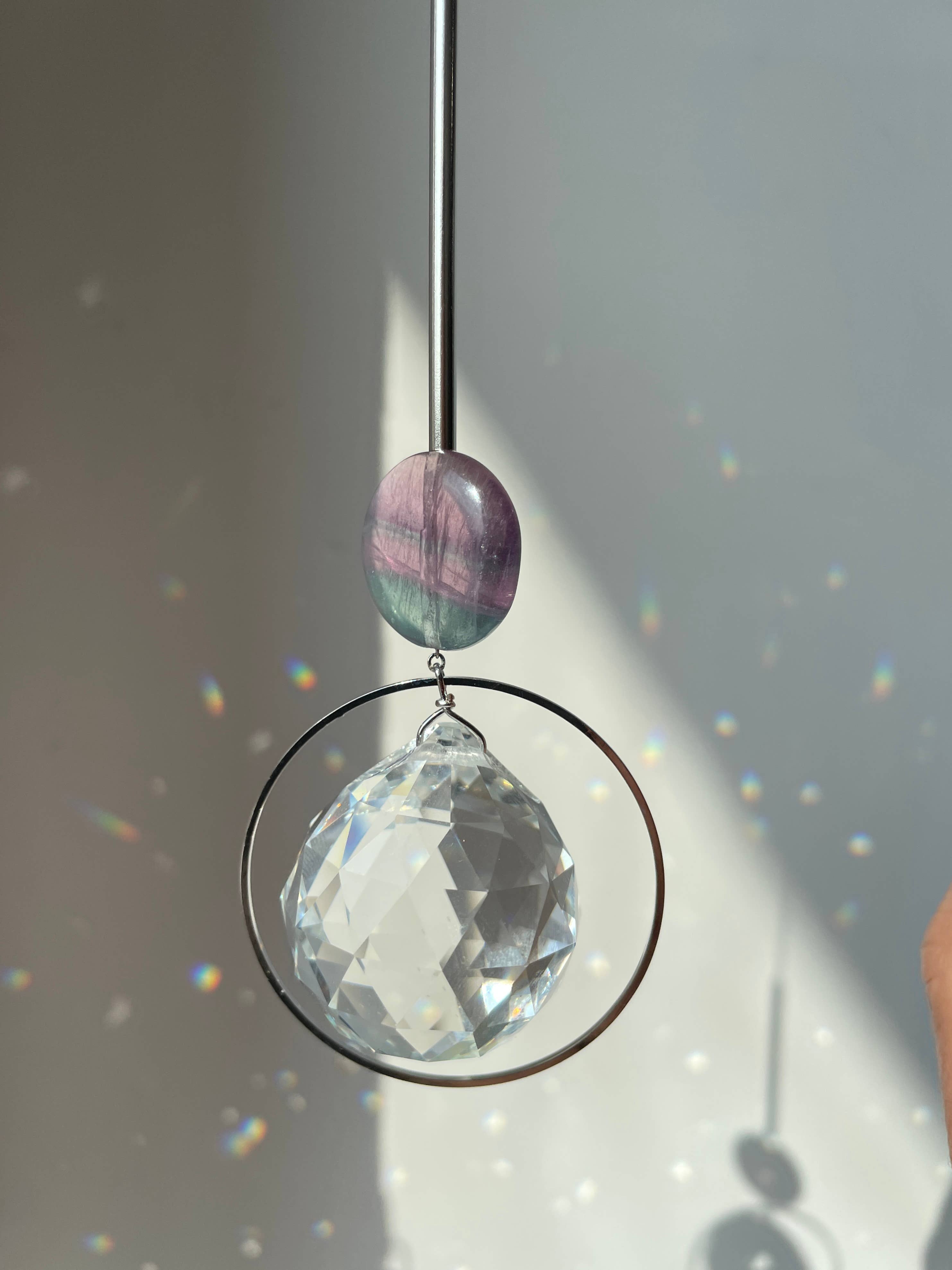 Suncatcher Flourit / Lichtfänger / Fensterkristall / Silber
