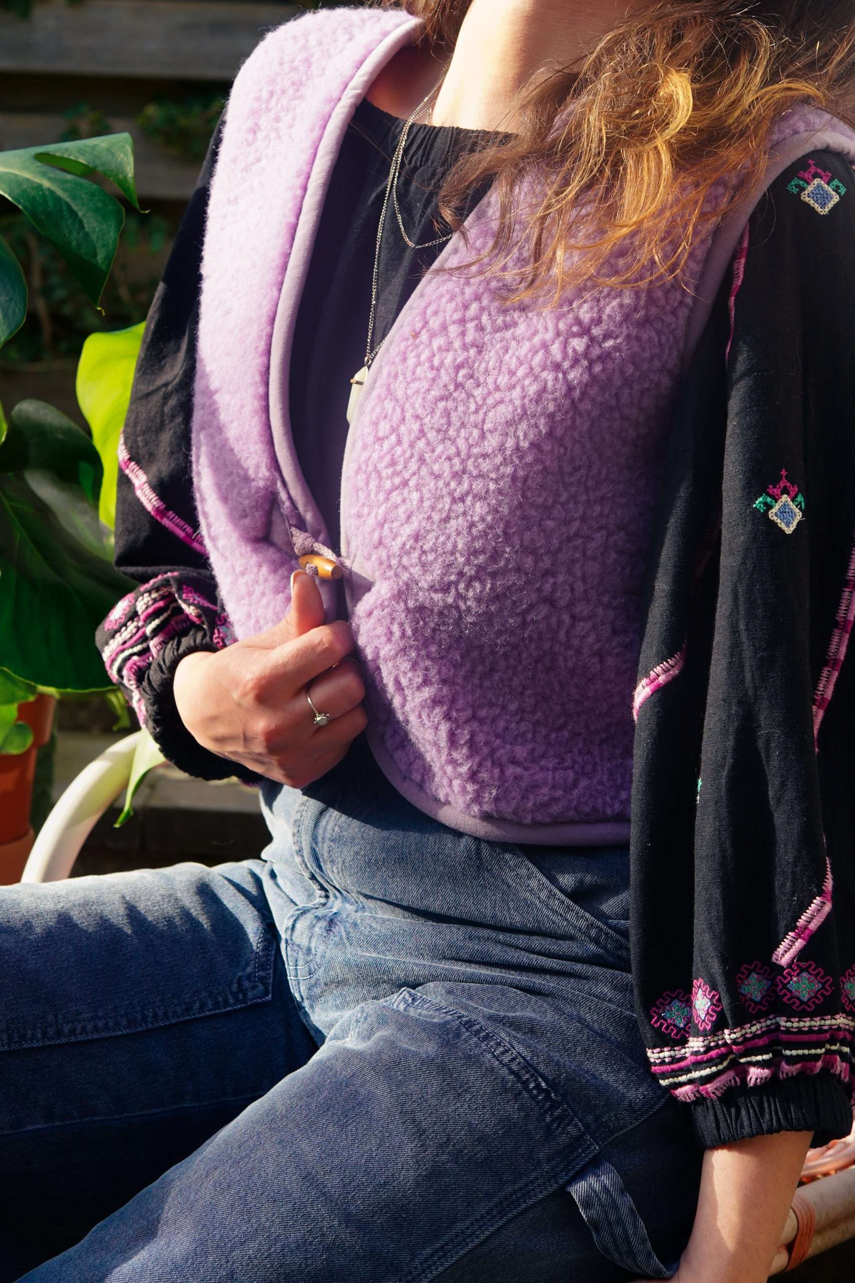 Merinowolle Weste - Lila Shorty: L