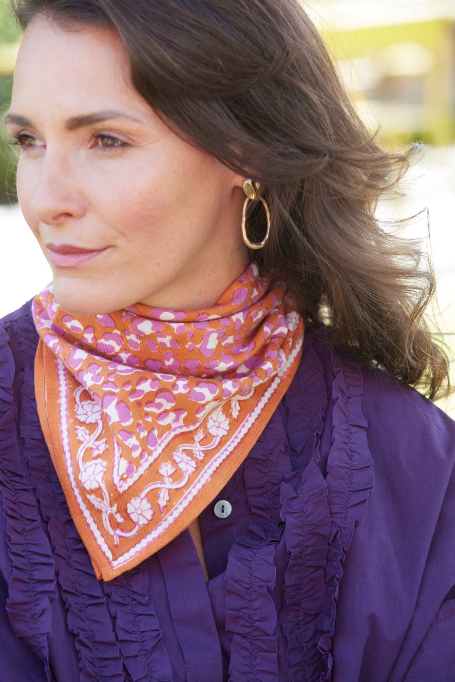 Indisches Foulard 65 x 65 cm - Leopardenmuster Kupfer