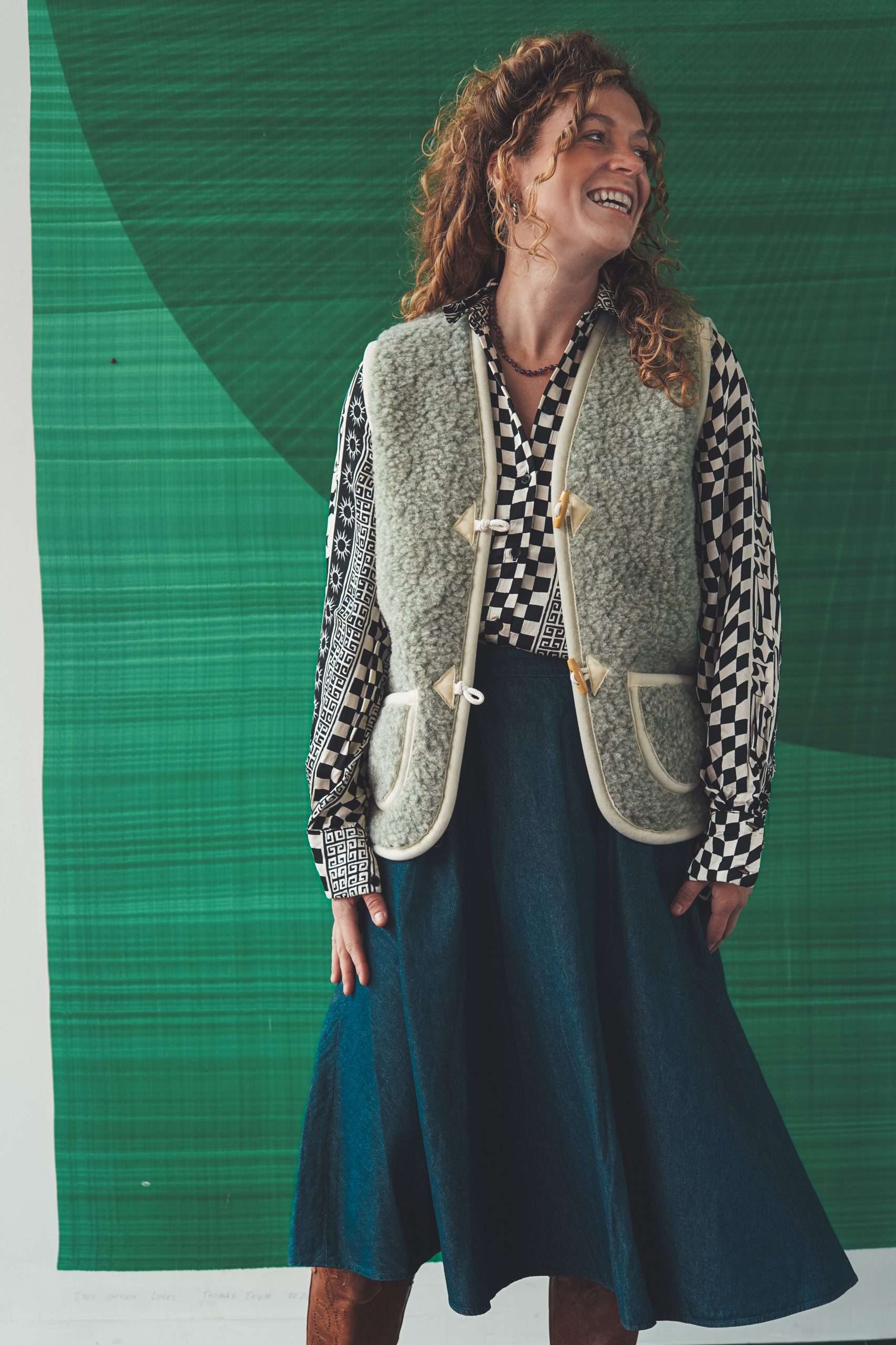 Merinowolle Weste Matcha Grün für Erwachsene S