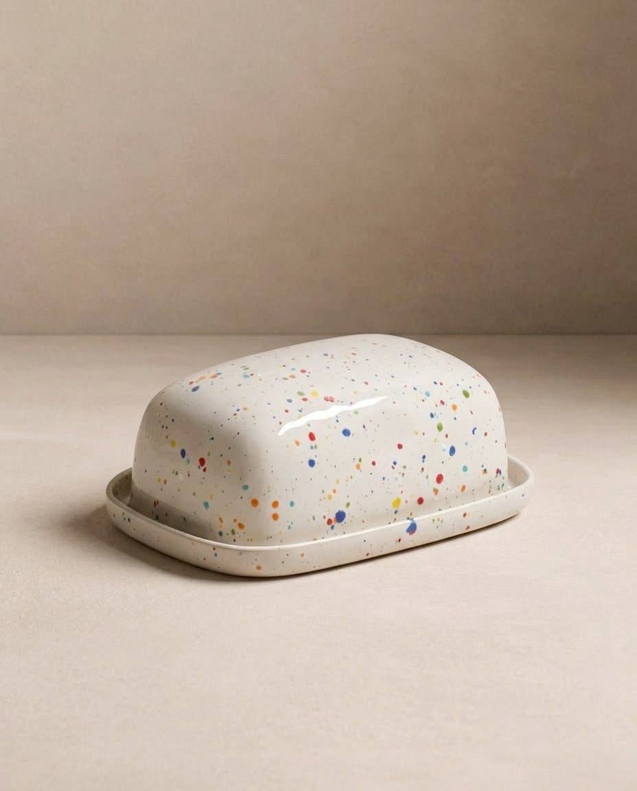 Konfetti Butterdose in Weiss