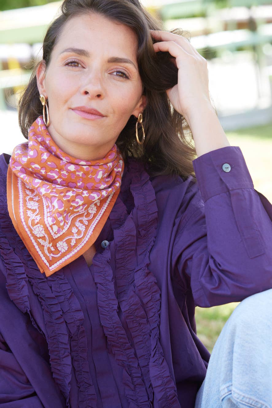 Indisches Foulard 65 x 65 cm - Leopardenmuster Kupfer