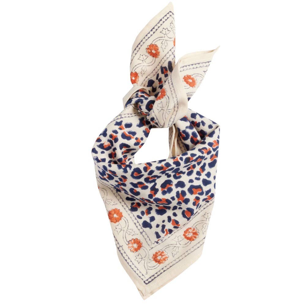 Indisches Foulard – Leopardenmuster Beige/Marine
